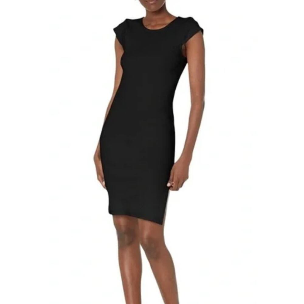 BB Dakota Small Sips Tee Body-con Mini Dress Cap Sleeve Black Ribbed - Picture 1 of 8